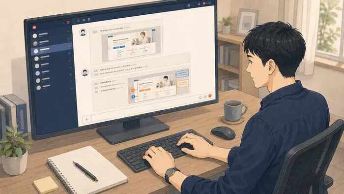 制作画面を確認する様子